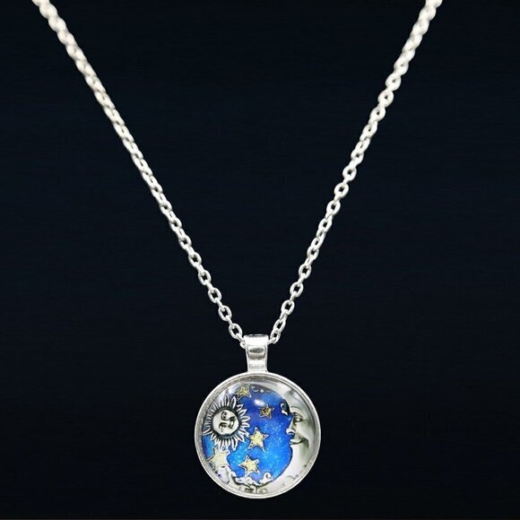 Crescent Moon and Sun Necklace 18” - Picture 3 of 4